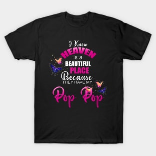 Heaven Is Beautiful Place My Pop Pop Angel Memorial Family T-Shirt